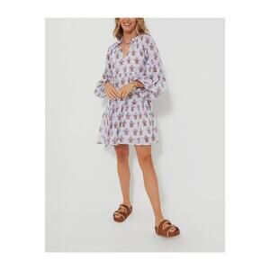 Tuckernuck 'Atherton' Purple Balloon Long Sleeve V Neck Short Dress Size L